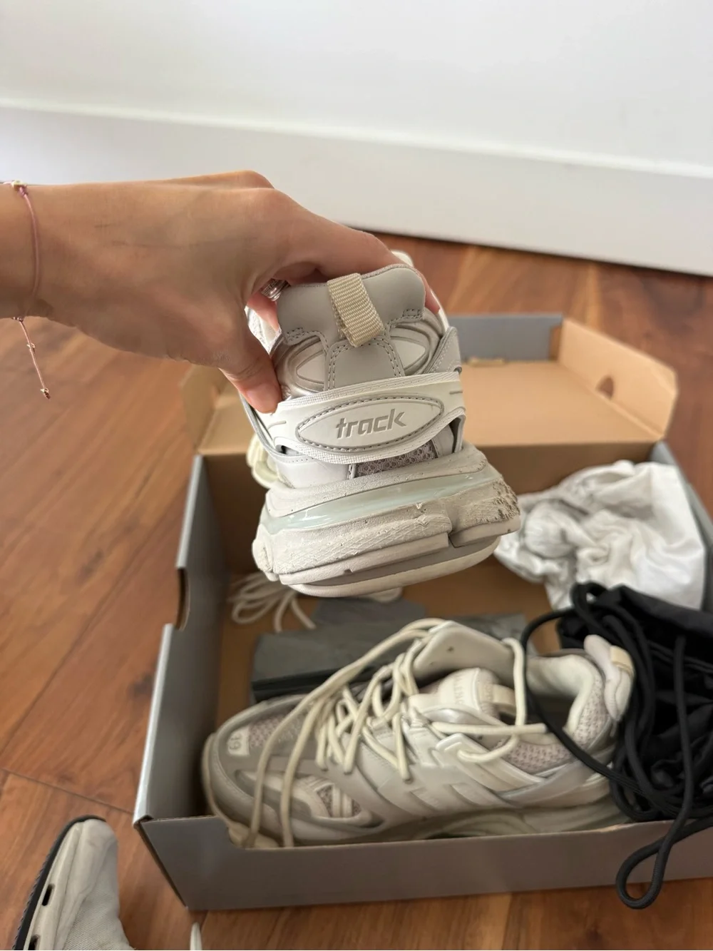 Balenciaga Cream/Tan track Lace-Up Sneakers